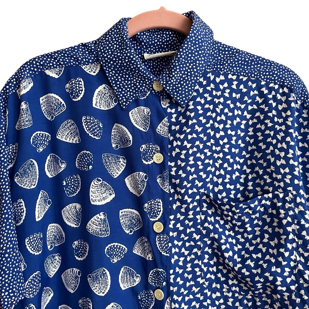 Vintage Weathervane Button Up Top Patchwork Beach… - image 2
